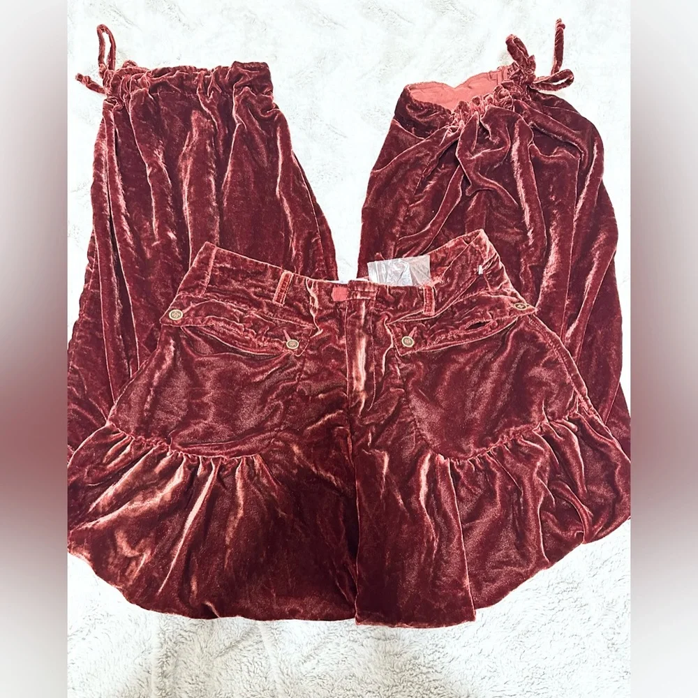 Free People Velvet Wide-Leg Pants in Deep Burgundy - Picture 3 of 5